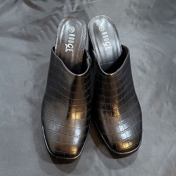 BRAND NEW ROUGE HELUIM SQUARE TOE HIGH HEEL CROC SKIN PRINT FAUX SLIM  MULE R3 - Picture 3 of 16